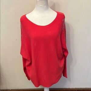 LIV Milano hot pink Sweater with Embellished Shoulders Size L EUC